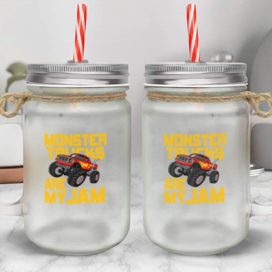 Monster Trucks Are My Jam Vintage Retro Mason Jar Cups