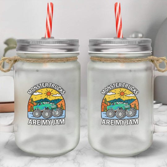 Monster Trucks Are My Jam Vintage Retro Mason Jar Cups