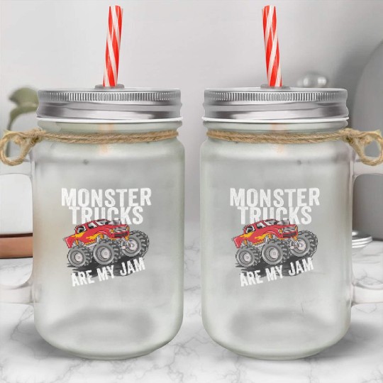 Monster Trucks Are My Jam Vintage Retro Mason Jar Cups