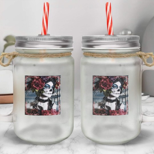 Beauty Dance Macabre Sugar Skull Girl Mason Jar Cups