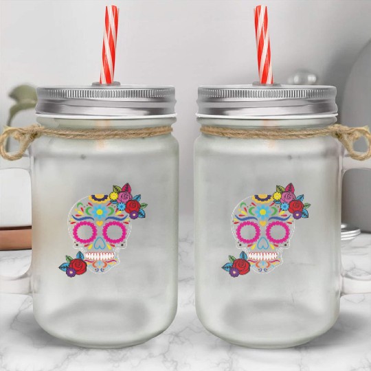 Day of The Dead Colorful Sugar Skull Mason Jar Cups