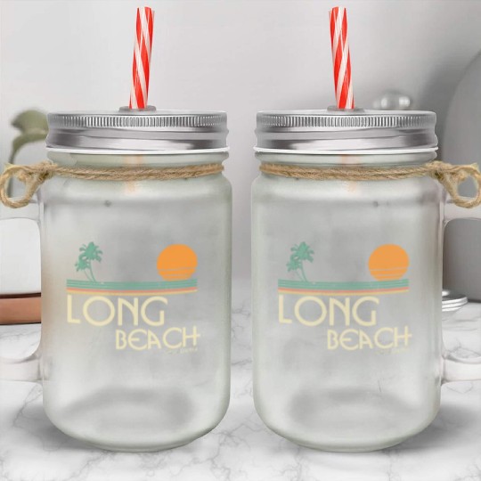 Vintage Long Beach California Mason Jar Cups