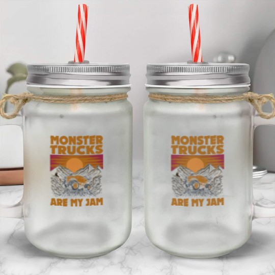 Monster Trucks Are My Jam Vintage Retro Mason Jar Cups