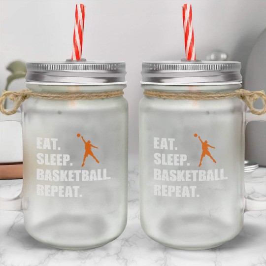 Eat Sleep Basketball Repeat Funny Basketball Mason Jar Cups
