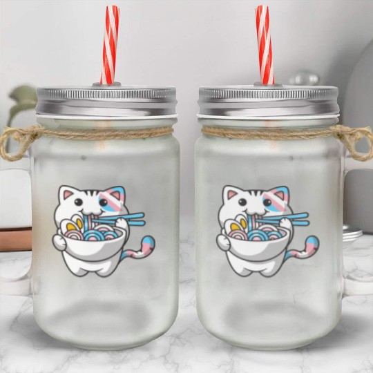 Transgender Pride Kawaii Cat Ramen Noodles Trans F Mason Jar Cups