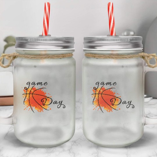 Game Day Basketball Lightning Bolt Mason Jar Cups