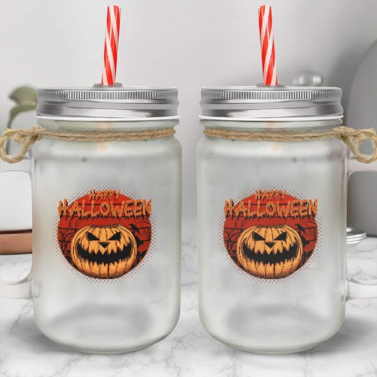 Halloween Pumpkin Mason Jar Cups