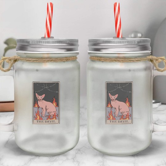 Hairless Cat Devil Tarot Card Design Mason Jar Cups
