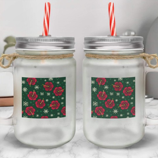 Tropical Floral Hibiscus Snowflakes Christmas Mason Jar Cups