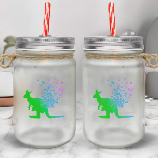Butterfly & Kangaroo In Nature Australia Kangaroo Mason Jar Cups