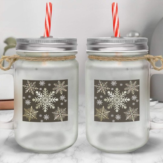 Beige Snowflakes Christmas Pattern Mason Jar Cups