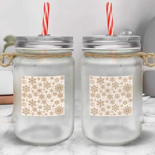 Beige Snowflakes Christmas Pattern Mason Jar Cups