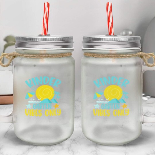 Back To School Kindergarten Vibes Retro Teacher Mason Jar Cups