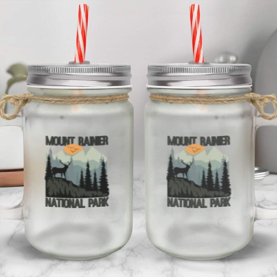 Mount Rainier National Park Mountains Deer Mason Jar Cups