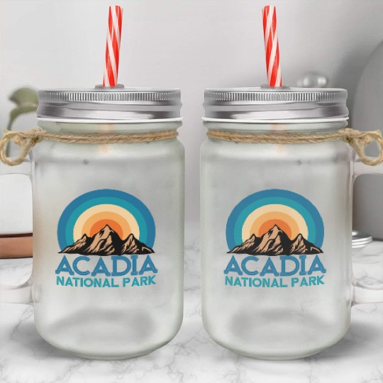 Cool Vintage Retro Acadia National Park Mountain Mason Jar Cups