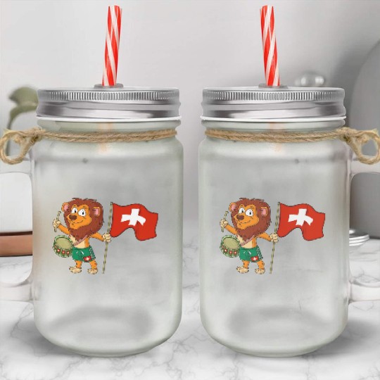 Lion with the Switzerland flag Mason Jar Cups