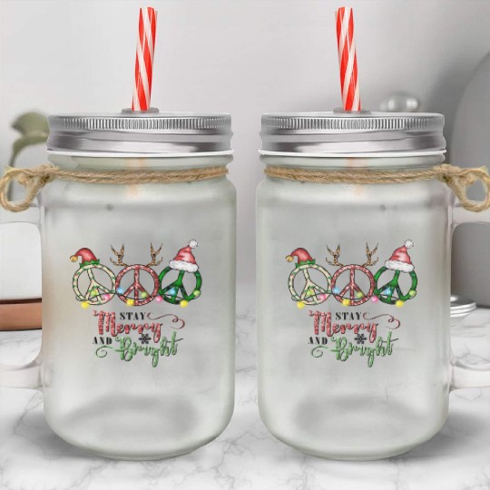 Xmas Christmas Stay Merry and Bright Mason Jar Cups
