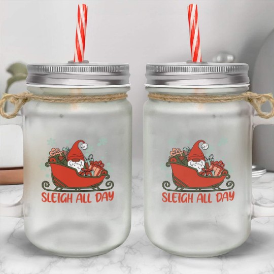Xmas Christmas Sleigh All Day Gnome Mason Jar Cups