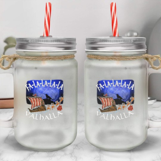 Fa La La La Valhalla Christmas Dragon Ship Vikings Mason Jar Cups