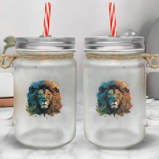 Two Face Lion Mason Jar Cups