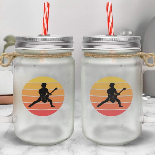 Bass Guitar Player Musician Bassist Vintage Retro Mason Jar Cups