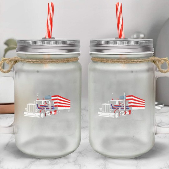 Truck Driver US FLAG, Truck, Trucker Dad Mason Jar Cups