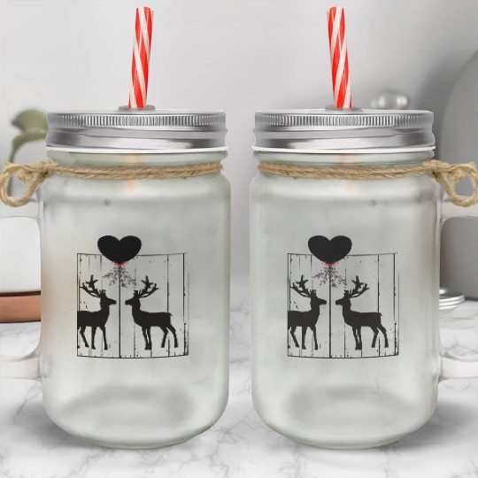 Reindeer love under a mistletoe Mason Jar Cups