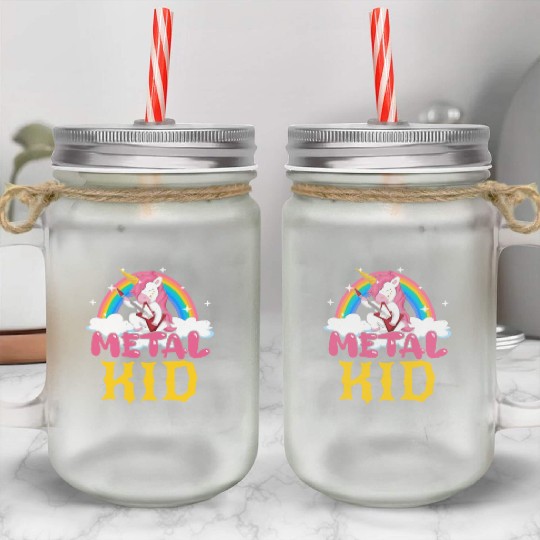 Guitar Unicorn Rainbow Metal Music Heavy Rock Mason Jar Cups