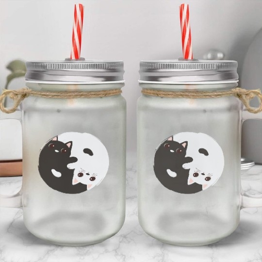 ying yang cat Mason Jar Cups
