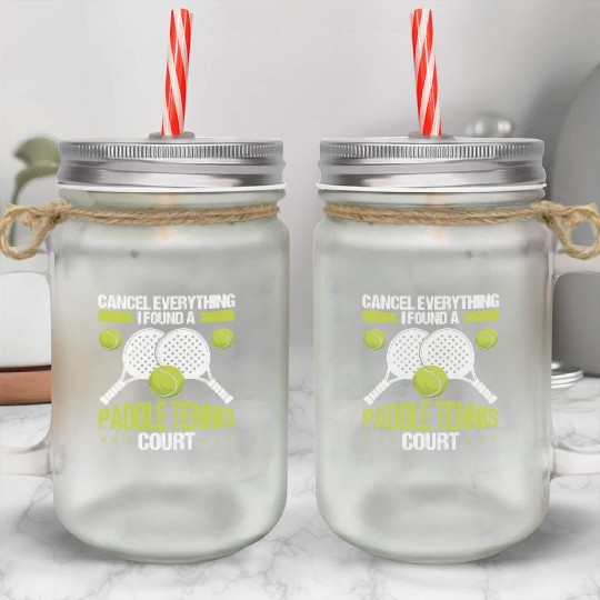 Paddle Tennis Player Match Paddle Court Balls Mason Jar Cups