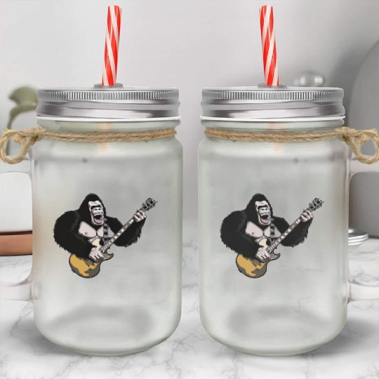 Huge ape playing electric guitar. Mason Jar Cups