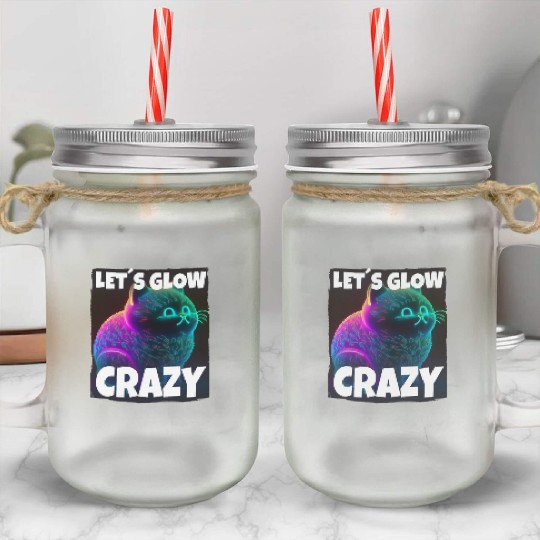 Lets Glow Crazy Cat Kitten Fluffy Cat Mason Jar Cups