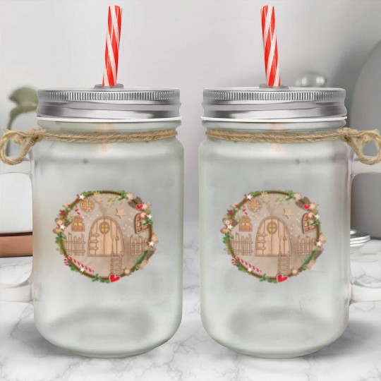 Elf door in Christmas wreath for Christmas Mason Jar Cups