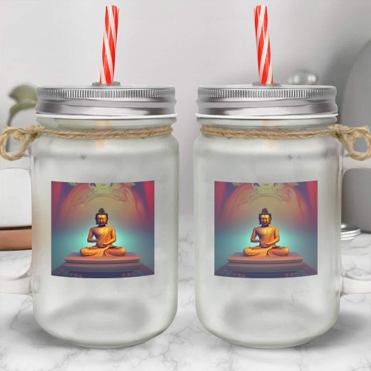 Buddha statue portrait Mason Jar Cups