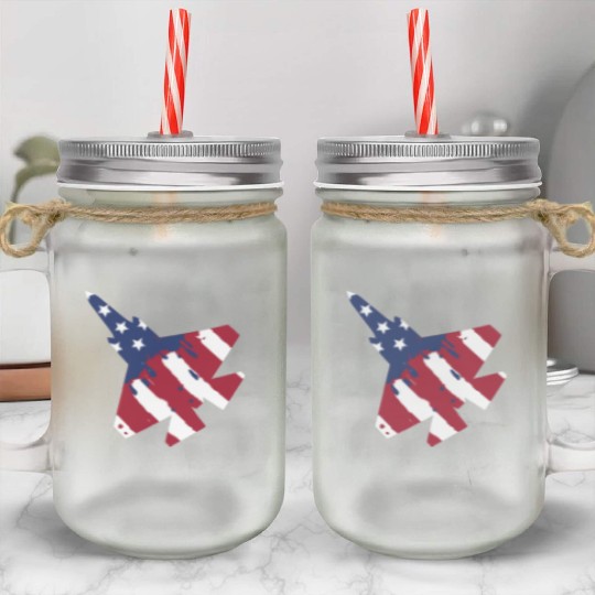 F-35 Lightning Military American Painted Flag Jet Mason Jar Cups