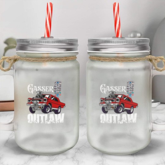 Gasser Outlaw Class Vintage Drag Racing Race Car Mason Jar Cups