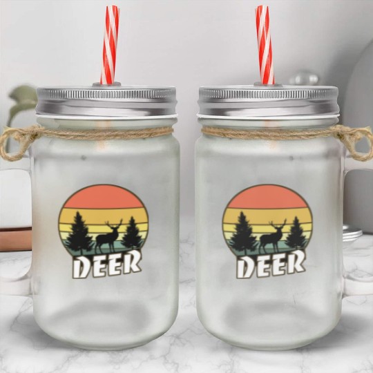 Deer funny sunset sunrise summer Gifts Mason Jar Cups