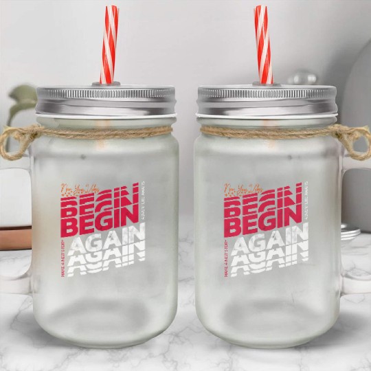 New year begin again adventure awaits gift quote Mason Jar Cups