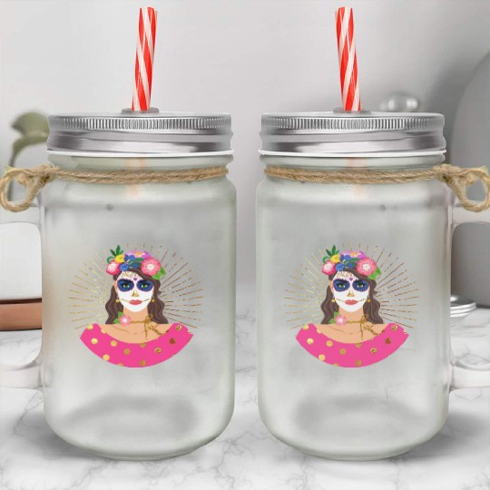 Dia De Los Muertos Mason Jar Cups, Little Girl Sugar Skull