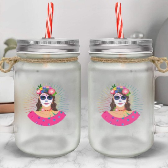 Dia De Los Muertos Mason Jar Cups, Little Girl Sugar Skull