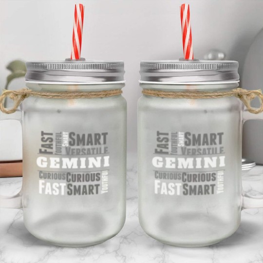 Gemini Zodiac Star Sign Word Cloud Square Monochro Mason Jar Cups