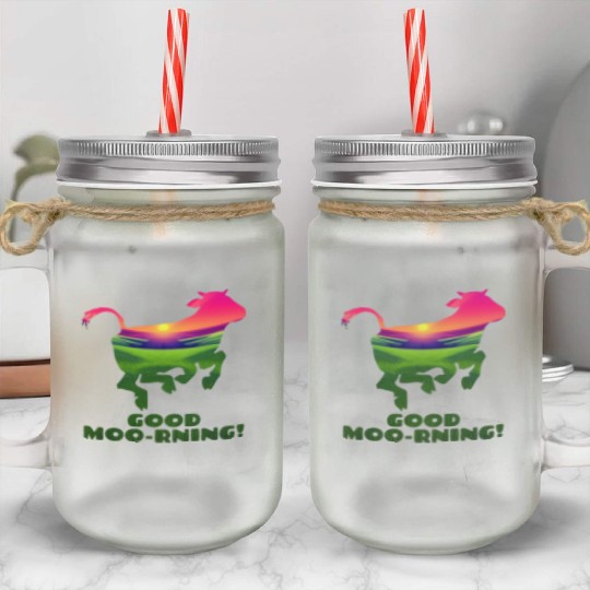 Good Moo-rning! Pop Art Sunrise Leaping Calf Mason Jar Cups