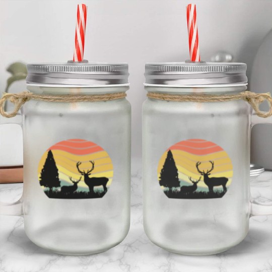 Sunset sunrise nature deer in the zoo Mason Jar Cups