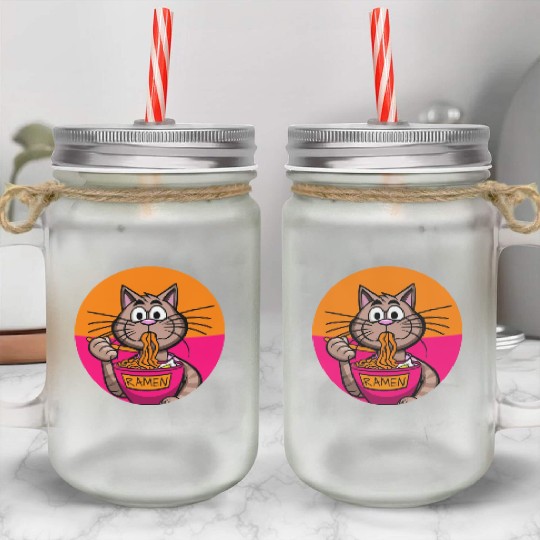 Colorful Ramen Cat Orange and Pink Mason Jar Cups