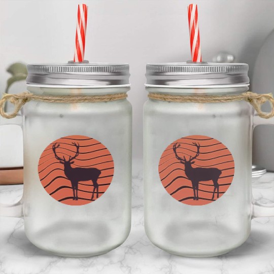 Vintage retro sunset sunrise nature deer funny Mason Jar Cups