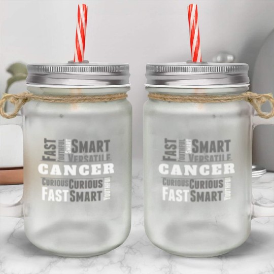 Cancer Zodiac Star Sign Word Cloud Square Monochro Mason Jar Cups