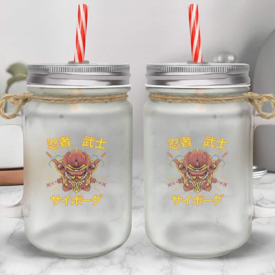 Samurai Monster Cyborg Robot orange Ninja Mason Jar Cups