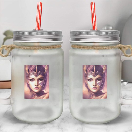 Warrior princess wearing gothic plate dark fantasy Mason Jar Cups
