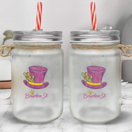 Bourbon Street Mardi Gras New Orleans French Quart Mason Jar Cups