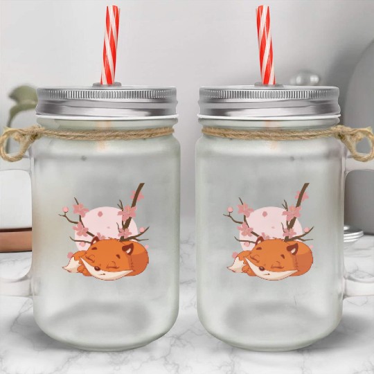 Japanese Fox Cherry blossom Flower sakura kawaii Mason Jar Cups